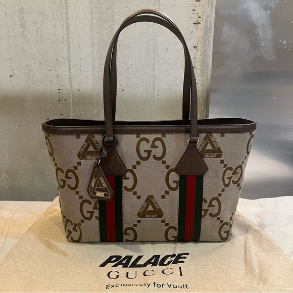 Gucci X Palace GG-P Jumbo Triferg Canvas Leather Tote Bag - Picture 2 of 16